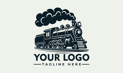 Vintage steam locomotive logo design with billowing smoke, a classic train emblem. © nuaari