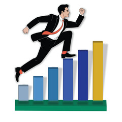 Businessman Jumping Over Growth Bar Chart on White Background &ndash; Career Success and Financial Progress Vector