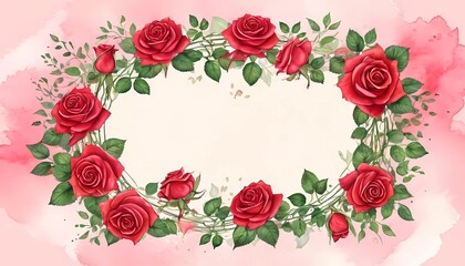 Beautiful red roses watercolor layout perfect for birthday wishes, wedding invitations, or celebrating love on special occasions like Mother's Day or Valentine's Day Generative AI