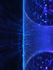 青と紫の抽象的な技術背景に未来的なデジタルネットワークと接続の視覚化