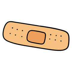 Hand-drawn cartoon bactericidal adhesive plaster on a white background.