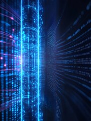 抽象的な青色デジタルデータストリーム背景の技術的未来ネットワーク接続と通信