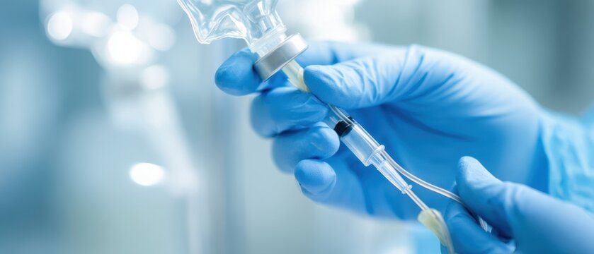 The medical professional prepares an oxygen device for patient care and treatment.