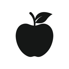 Black apple with leaf on a silhouette vector with white background