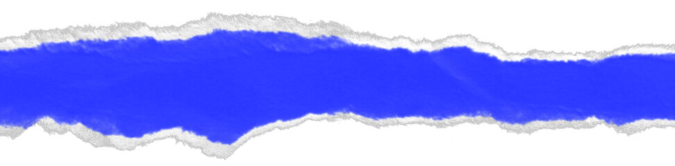 Realistic torn paper edge. Ripped blue paper mockup isolated on transparent background. Piece of...