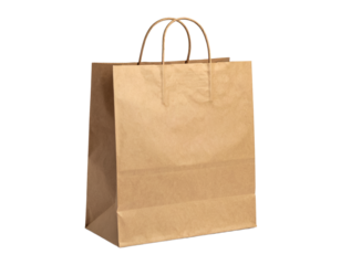 Brown bag paper shopping handle retail product on transparent background