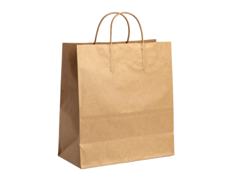 Brown bag paper shopping handle retail product on transparent background