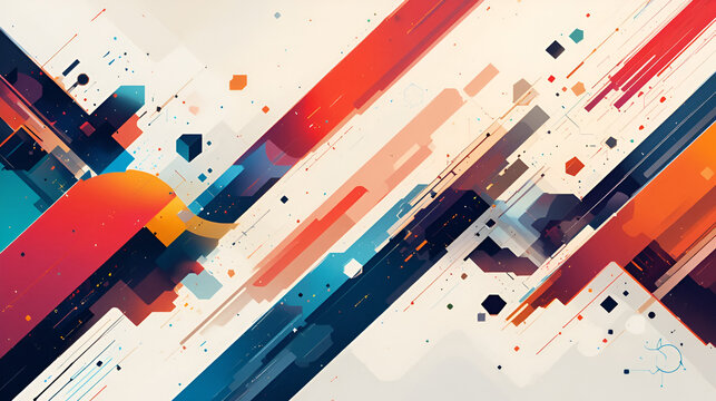 Artworks, posters inspired postmodern of vector abstract dynamic symbols with bold geometric shapes, useful for web background, poster art design, magazine front page, hi-tech print, cover artwork.