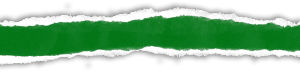 Realistic torn paper edge. Ripped green paper mockup isolated on transparent background. Piece of...