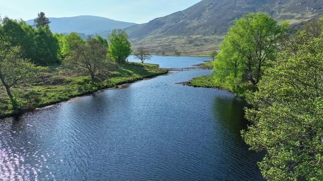 flight over the lochs and highlands of Glen Affric Nature reserve, Scotland, UK
