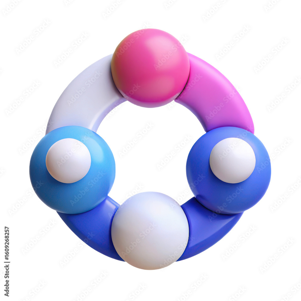 Poster colorful abstract geometric ring shape with three spheres attached isolated on transparent backgroun