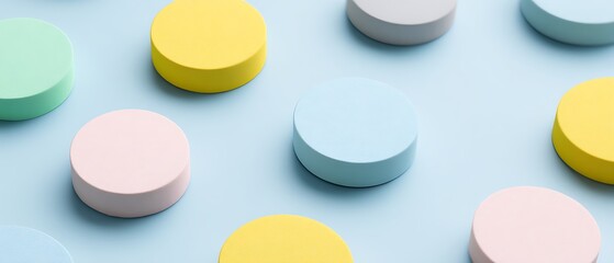 Pastel colored round shapes on light blue