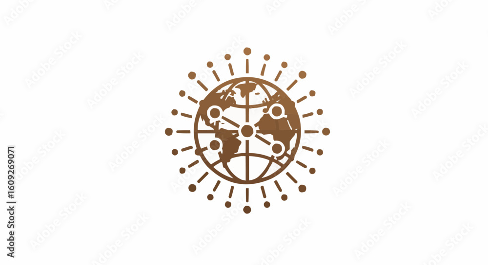 Poster a world globe with connected nodes and radiating lines symbolizing global network connectivity and r
