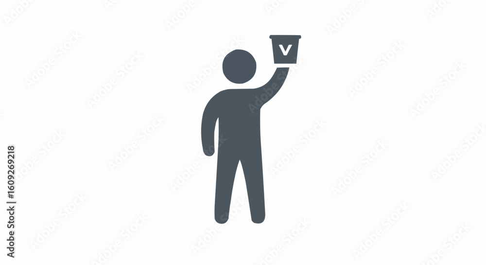 Aufkleber a person holding a container with a check mark above their head on a white background image view