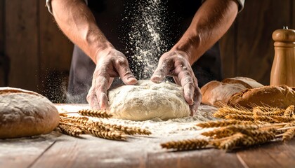 Close-Up of Hands Kneading Dough with Flour in the Air

