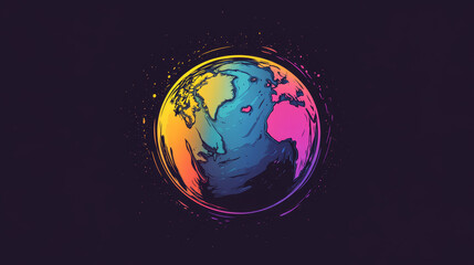 Fototapeta premium World-themed vector logo featuring a futuristic Earth icon, styled with Y2K aesthetics. Ideal as a streetwear design badge or global symbol.