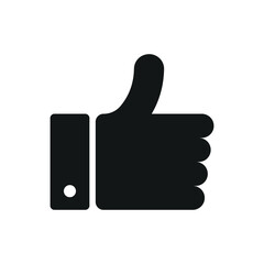 Black thumbs up icon in silhouette style. Symbol of like, approval, agreement, or positive feedback. Simple vector hand gesture for voting, rating, user response, or social media use.