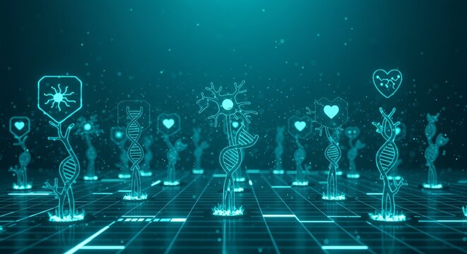 Ai diagnosis uses dna strands to map health data for medical insights.