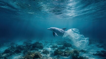 Obraz premium Ocean Pollution: Dolphin Entangled in Plastic