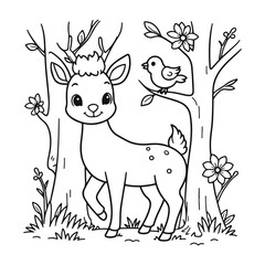 Hand-Drawn Black and White Floral Coloring Page – Vector Line Art Illustration for Kids and Adults

