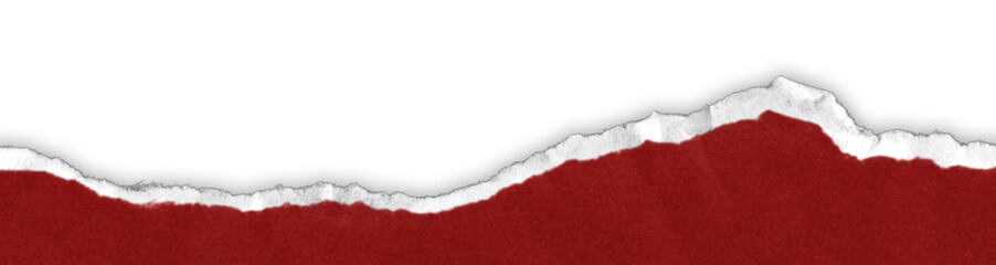 Realistic torn paper edge. Ripped red paper mockup isolated on transparent background. Piece of rip...