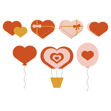 Simple Flat Heart Icon with Gift and Balloon Decoration Illustration
