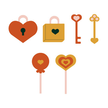 Retro Style Valentine's Day Objects Collection Illustration Design Element