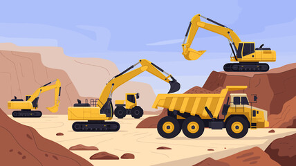 Modern flat 2d construction site illustration