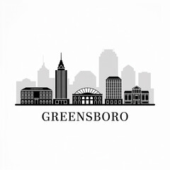 Greensboro Skyline Silhouette - Iconic City in North Carolina Vector Illustration