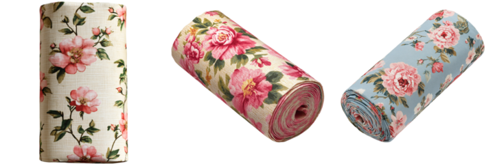 Set of rolled fabric floral pattern , isolated