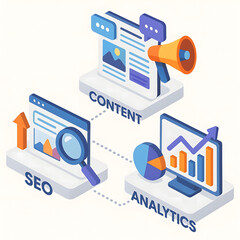 Online marketing, financial report chart, data analysis, and web development concept. SEO Optimization, web analytics and seo marketing social media concept