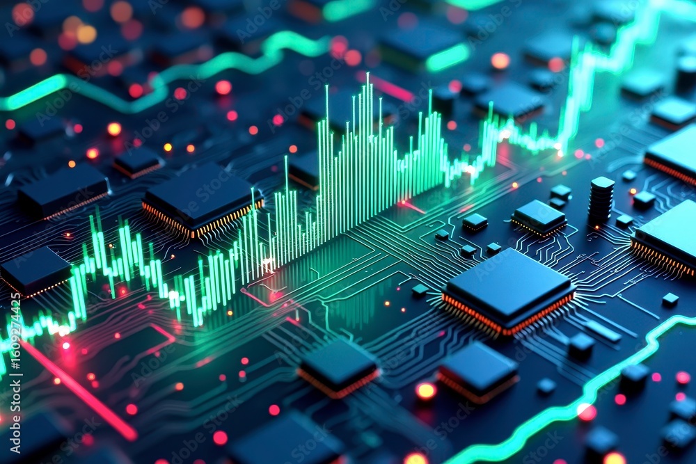 Poster x-default abstract stock market graph on circuit board