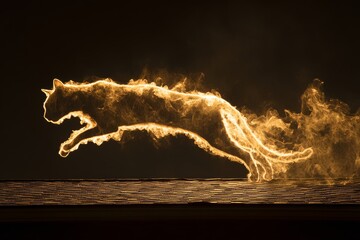 Fiery Feline Leap: A Blaze of Golden Light Across the Night