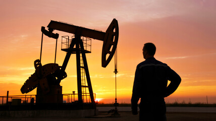 oil pump at sunset