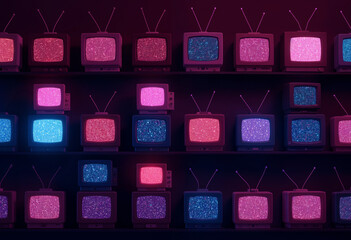 Vintage MTV Glowing Background with Old TVs and Antennas