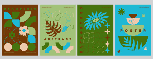 Playful Abstract Floral Geometric Designs with green summer tones
