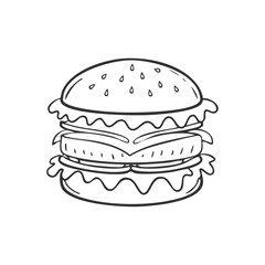 Burger drawing. Food symbol modern, simple, vector, icon for website design, mobile app, ui. Vector Illustration