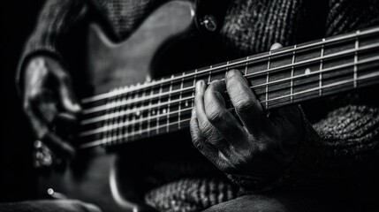 Fototapeta premium Passionate Bass Guitarist in Monochrome