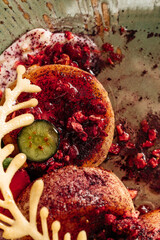 Sweet dessert with berries and cream
