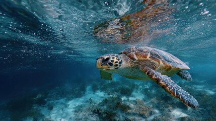 Fototapeta premium Hawksbill Sea Turtle Underwater