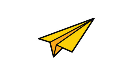 A bright yellow paper airplane flying upward demonstrating freedom and adventure on a clean white background