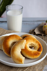 Colombian pandebono freshly baked on rustic background