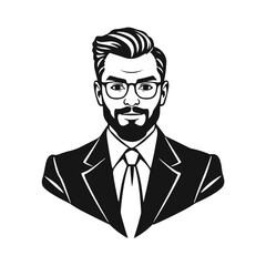 Man icon, businessman avatar vector, office worker icon, hipster face design, graphic male portrait, businessman avatar, bearded man, office worker, hipster face, male portrait