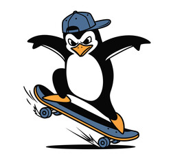 Cool Penguin Skater Mascot Cartoon Character Vector Illustration