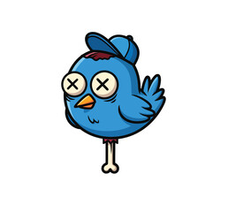 Cute Zombie Bird Cartoon Character with Bone Leg Vector Illustration