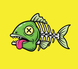 Zombie Fish Skeleton Cartoon Character Vector Mascot