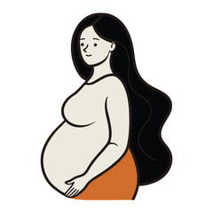 A beautiful vector silhouette illustration of a pregnant woman, capturing the essence of motherhood and the changing body with artistic flair