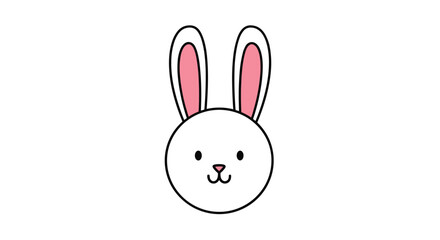 A cute cartoon rabbit face with big ears and a small pink nose smiling happily