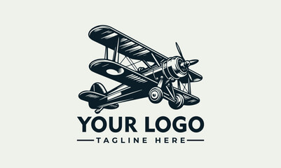 Vintage biplane illustration with propeller, wings, and landing gear, shown in a detailed engraved style. © nuaari