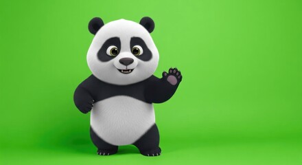Fototapeta premium Adorable 3D Panda Bear on Green Screen Background